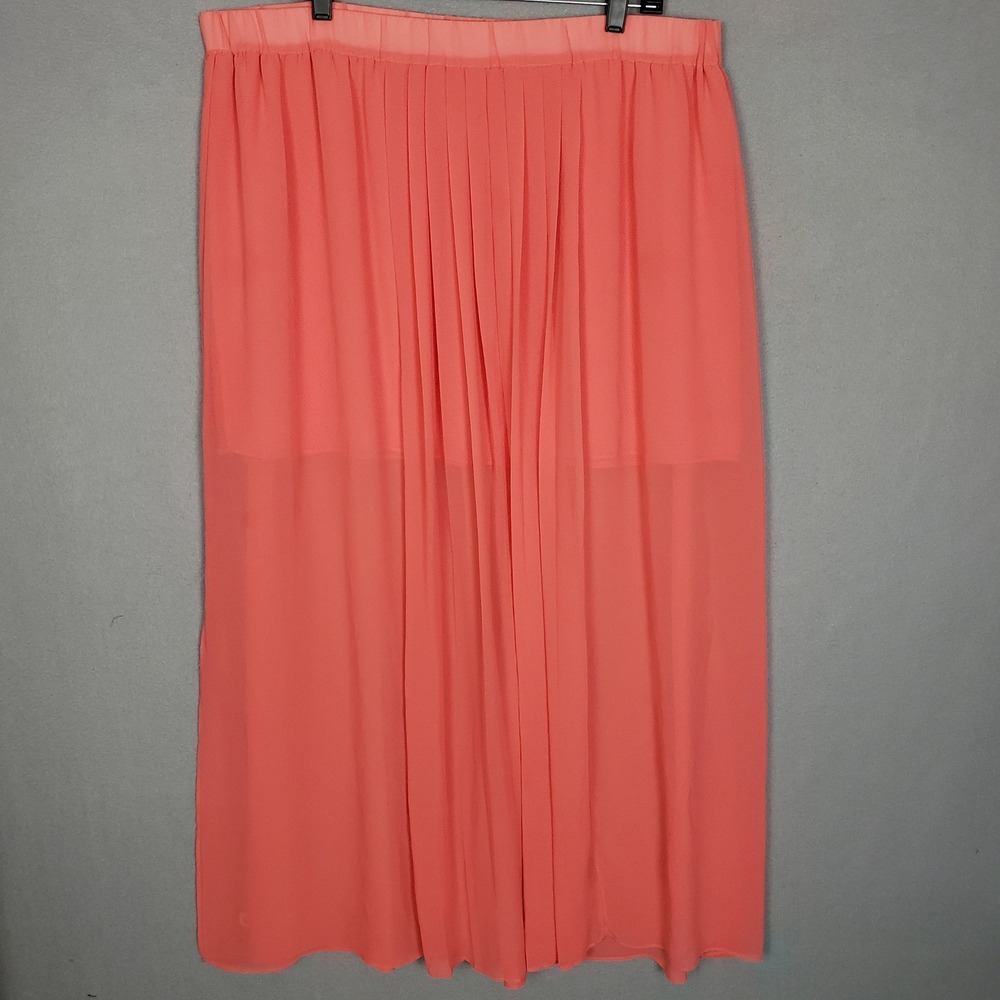 Mossimo Women XXL Coral Peach Chiffon Tiered Maxi Skirt Layered Side Slit Boho